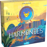 Harmonies board game box cover by Libellud featuring colorful landscape tokens and animal habitat artwork for 1-4 players ages 10+