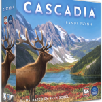 Cascadia board game box cover by AEG and Flatout Games featuring Pacific Northwest wildlife and habitat artwork, Spiel des Jahres 2022 winner
