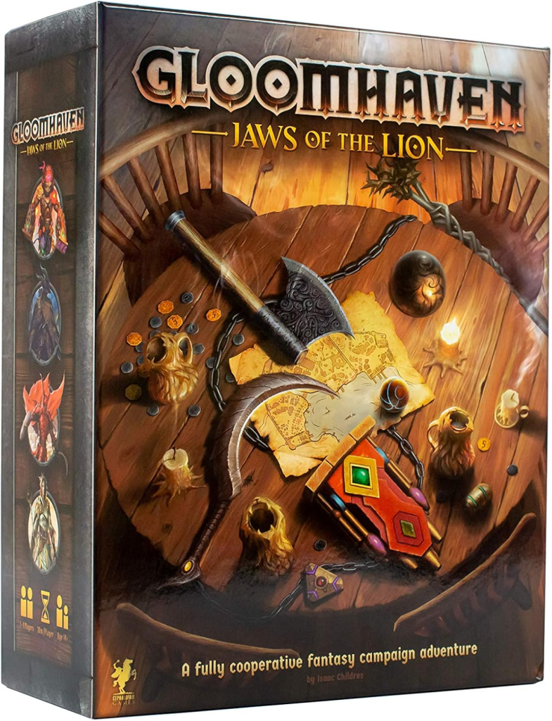 Box art for Gloomhaven Jaws of the Lion, one of the best solo board games for dungeon crawling.