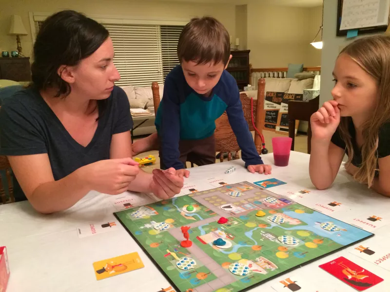 Outfoxed cooperative board game for 5 year olds with detective theme and mystery solving gameplay