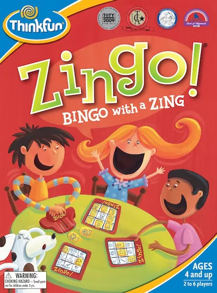 Zingo bingo game with Zinger dispenser teaching reading skills to 5 year old children